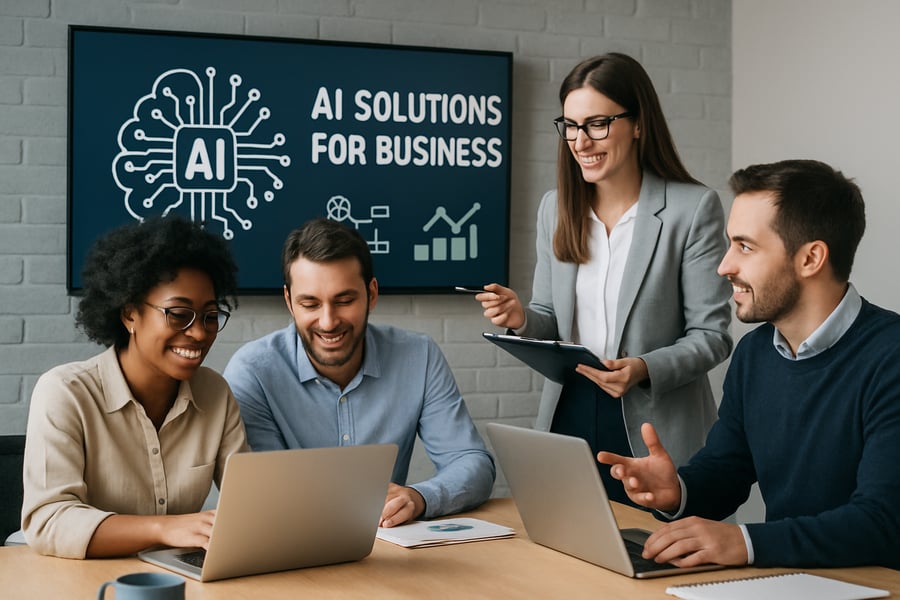 Equipo profesional trabajando en soluciones de inteligencia artificial para empresas Equipo profesional trabajando en soluciones de inteligencia artificial para empresas