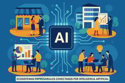 Ilustración de ecosistemas empresariales conectados por inteligencia artificial Ilustración de ecosistemas empresariales conectados por inteligencia artificial