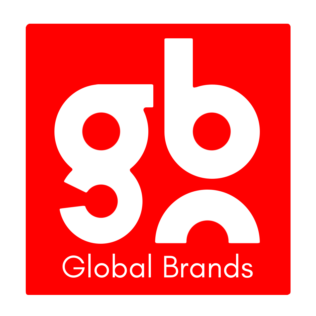 Imagotipo Global Brands Blanco Fondo Rojo