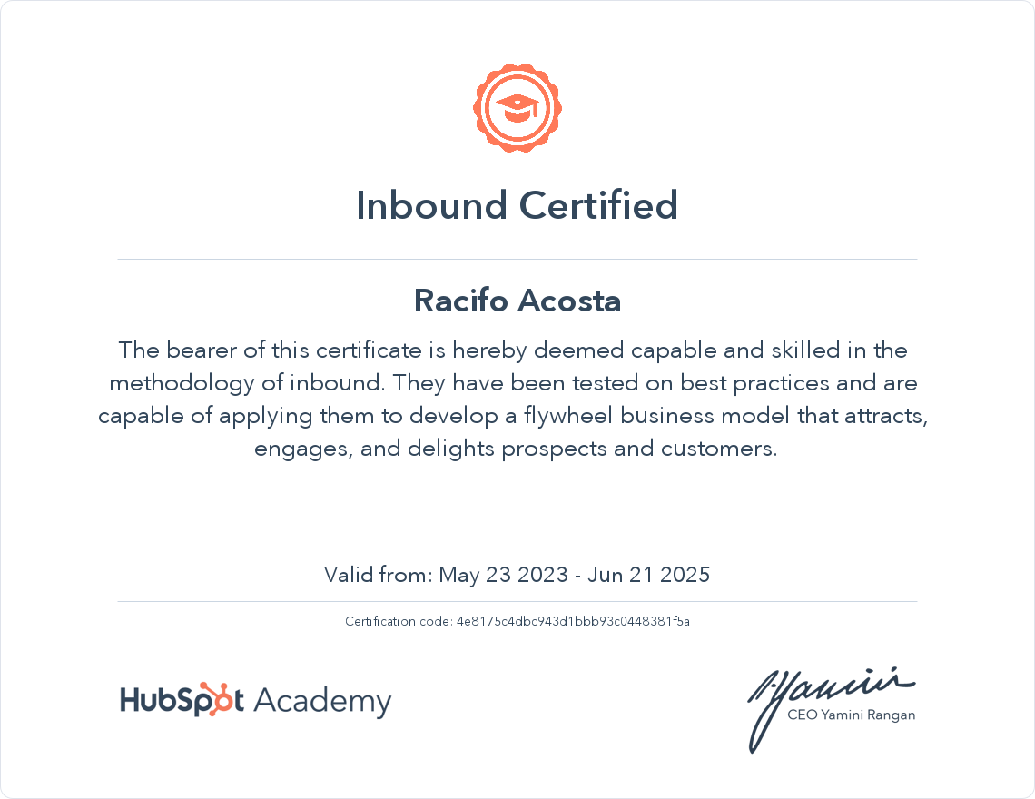 Inbound Certification Inbound Certification